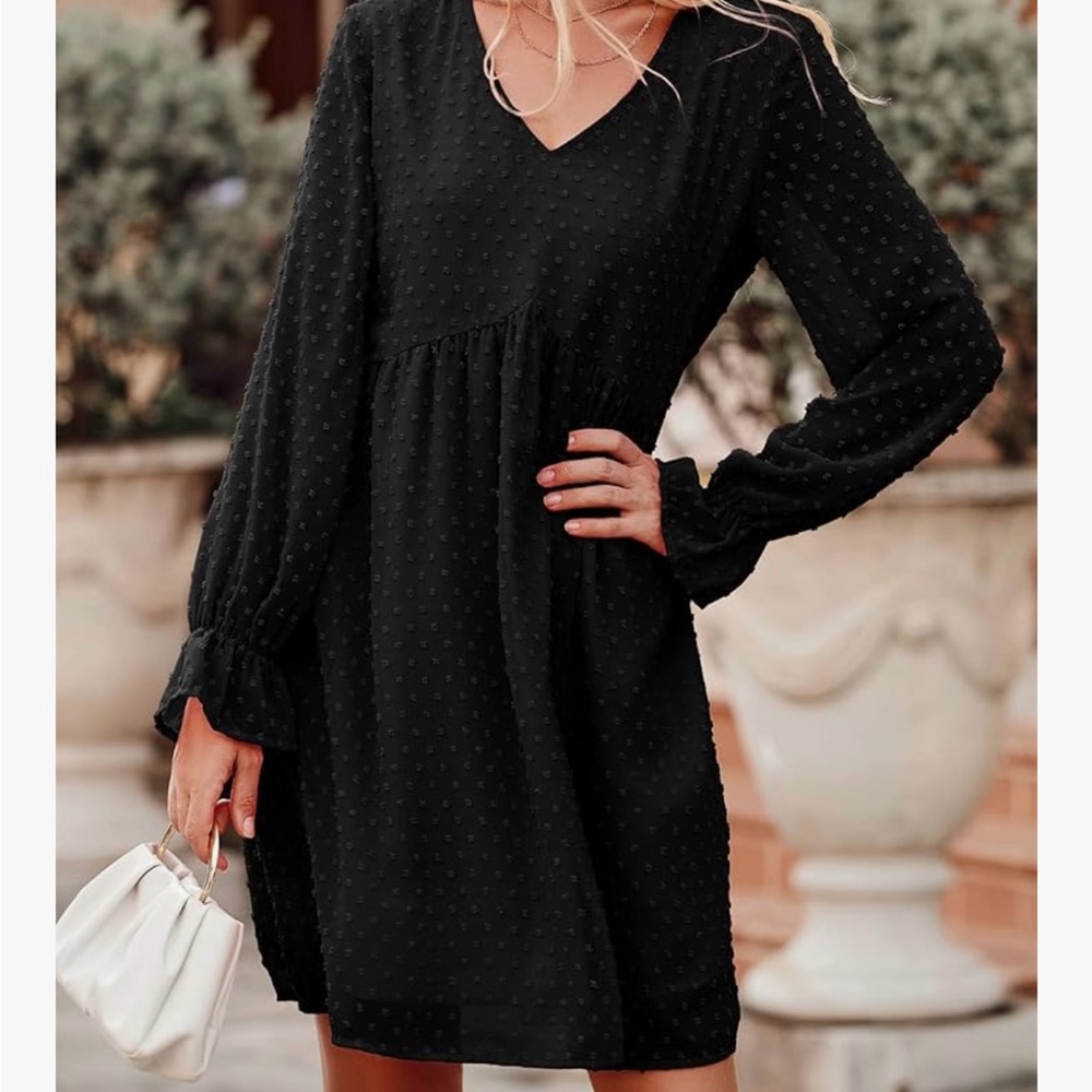 Black V-Neck Long Sleeve Sundress - Picture 4 of 8